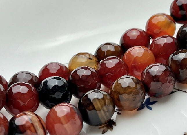 BEST DEAL 16 mm Faceted Round Agate Gemstone Beads Heat Treated Multi Orange And Brown Color Natural Gemstone Agate 15.5 Inches Strand #4052