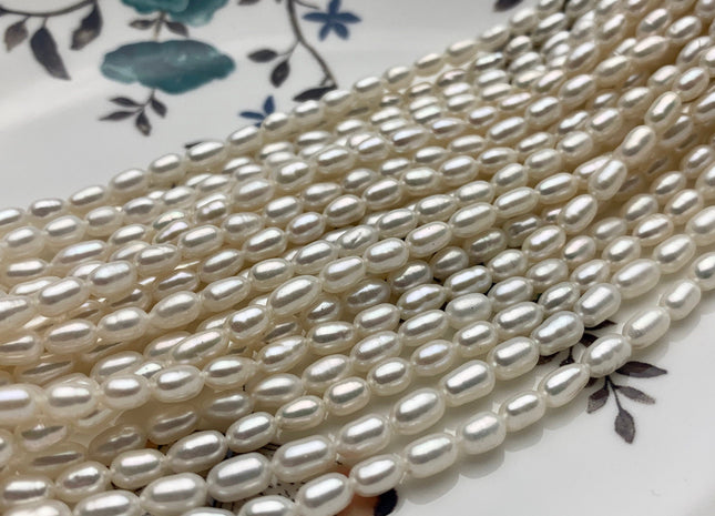 4.5x7 mm AAA Natural White Long Oval/Rice Freshwater Pearl Genuine High Luster Long Smooth Quality Pearls Bridal Pearls #P1578