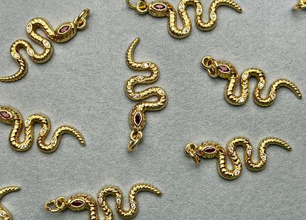 Red/Blue/Green Eye Snake Design Charms for Necklace Jewelry Making 18K Gold Filled Charm Pendant With Colored CZ Crystals, One Piece #CR0020
