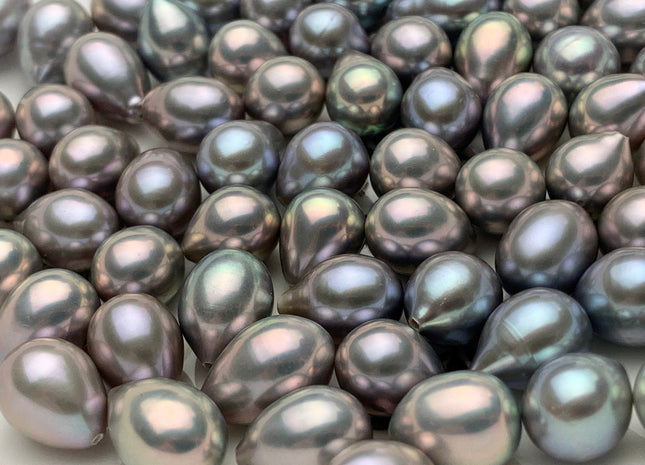 One Piece AAA 8-8.5x10-13mm Top Quality High Luster Tear Drop Half Drilled Freshwater Pearl Genuine Gray Color With Pink Luster Pearl #P1654