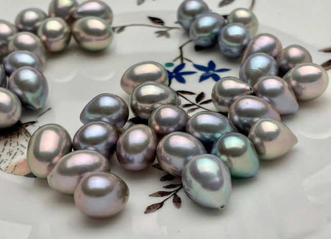 One Piece AAA 8-8.5x10-13mm Top Quality High Luster Tear Drop Half Drilled Freshwater Pearl Genuine Gray Color With Pink Luster Pearl #P1654