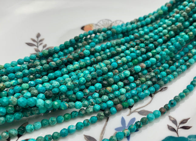 2 mm 2.5 mm 3 mm Faceted Round Turquoise Beads Natural Color Turquoise Loose Beads 15.5 Inches Strand #2648
