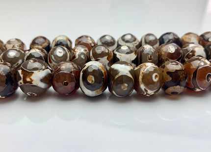12x16 mm AAA DZI Tibetan Agate Faceted Drum Shape Dark Brown Color Eye Agate Gemstone Mala Antique Boho Beads 12 Inches 28 Pieces #3182