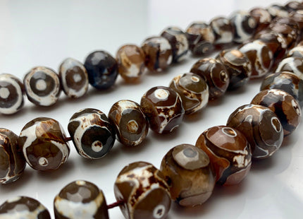 12x16 mm AAA DZI Tibetan Agate Faceted Drum Shape Dark Brown Color Eye Agate Gemstone Mala Antique Boho Beads 12 Inches 28 Pieces #3182