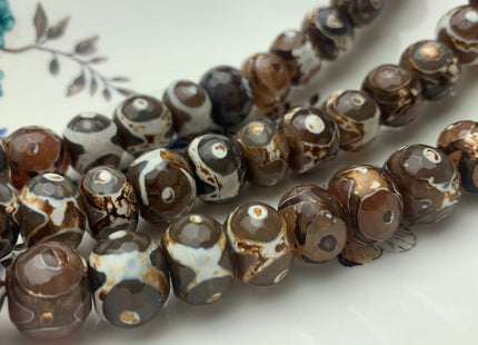 12x16 mm AAA DZI Tibetan Agate Faceted Drum Shape Dark Brown Color Eye Agate Gemstone Mala Antique Boho Beads 12 Inches 28 Pieces #3182