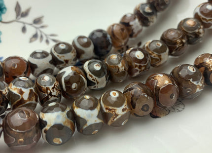 12x16 mm AAA DZI Tibetan Agate Faceted Drum Shape Dark Brown Color Eye Agate Gemstone Mala Antique Boho Beads 12 Inches 28 Pieces #3182