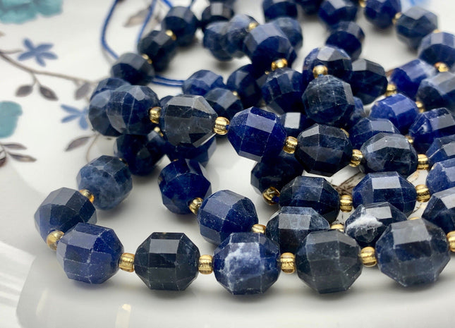 9x10mm Half Strand Faceted Energy Prism Cut Sodalite Gemstone Genuine Double Terminated Points Dark Blue Color Sodalite Bead 16 Pieces #3675