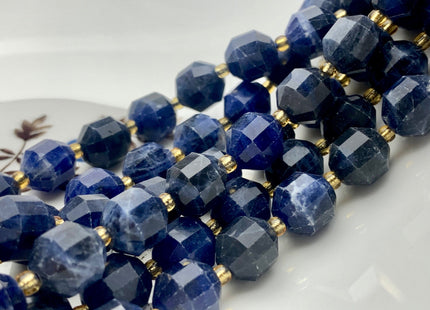 9x10mm Half Strand Faceted Energy Prism Cut Sodalite Gemstone Genuine Double Terminated Points Dark Blue Color Sodalite Bead 16 Pieces #3675