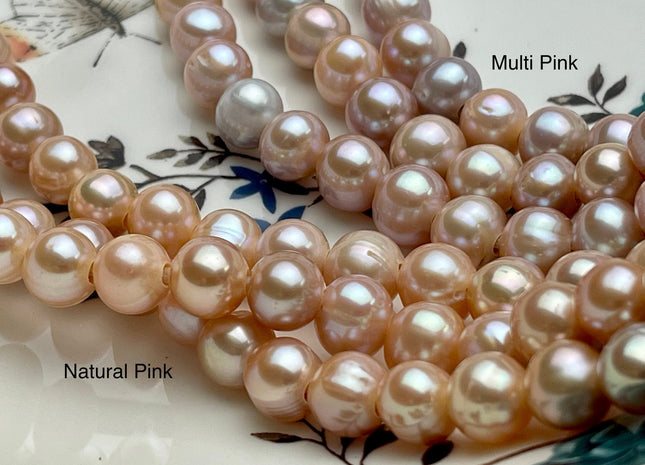 9 mm AA Half Strand Large Hole Natural Multi Pink Potato Freshwater Pearl Beads 2.2 mm Hole High Luster Large Hole Pearl Beads #1390