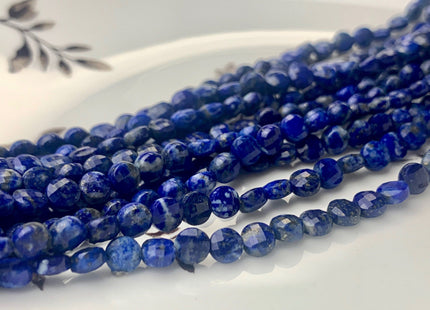 4mm Micro Faceted Diamond Cut Blue Color Lapis Flat Coin Disc Shape Genuine Lapis Gemstone Beads 15.5 Inches Strand #3073