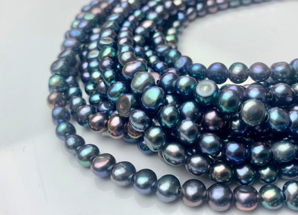 5-6mm AAAA Half Strand Large Hole Peacock Round Nugget Freshwater Pearls Hole Size 1.5mm Or 1.2mm High Luster Genuine Pearl 36 Beads #P1622