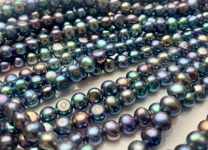 5-6mm AAAA Half Strand Large Hole Peacock Round Nugget Freshwater Pearls Hole Size 1.5mm Or 1.2mm High Luster Genuine Pearl 36 Beads #P1622