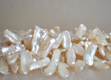 Genuine Cultured Freshwater Biwa Pearl Beads Luster White Color Top Drilled 20x8mm to 25x10mm Approx. #712