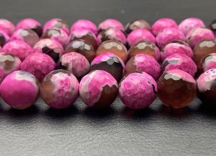 12 mm Faceted Round Fire Agate Gemstone Beads Heat Treated Mixed Hot Pink And Brown Color Natural Agate 15.5 Inches Strand #2695
