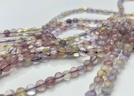 4mm Micro Faceted Diamond Cut Light Multi Color Super 7 Flat Coin Disc Shape Genuine Super 7 Gemstone Beads 15.5 Inches Strand #3076