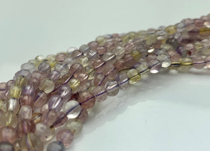 4mm Micro Faceted Diamond Cut Light Multi Color Super 7 Flat Coin Disc Shape Genuine Super 7 Gemstone Beads 15.5 Inches Strand #3076