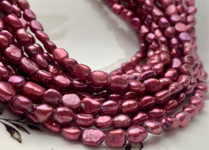 6x8 mm AA Large Hole Cranberry Color Rice Nugget Freshwater Pearls Hole Size 1.5 mm Lustrous Genuine Rice Nugget Pearl Beads #P1072