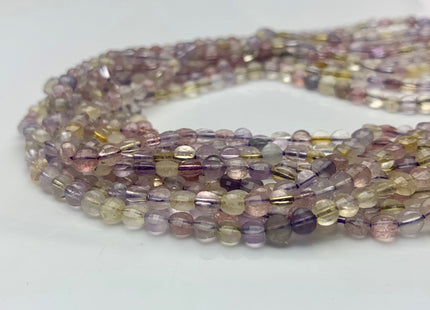4mm Micro Faceted Diamond Cut Light Multi Color Super 7 Flat Coin Disc Shape Genuine Super 7 Gemstone Beads 15.5 Inches Strand #3076