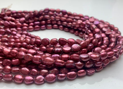 6x8 mm AA Large Hole Cranberry Color Rice Nugget Freshwater Pearls Hole Size 1.5 mm Lustrous Genuine Rice Nugget Pearl Beads #P1072