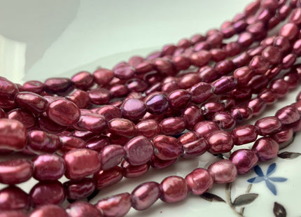 6x8 mm AA Large Hole Cranberry Color Rice Nugget Freshwater Pearls Hole Size 1.5 mm Lustrous Genuine Rice Nugget Pearl Beads #P1072