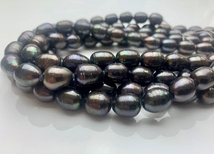 10x12-13 mm Dark Peacock Color Freshwater Rice/Oval Pearls Genuine Black Peacock Rice/Oval Freshwater Pearls 34-35 Beads #P1158