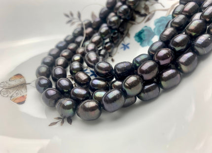 10x12-13 mm Dark Peacock Color Freshwater Rice/Oval Pearls Genuine Black Peacock Rice/Oval Freshwater Pearls 34-35 Beads #P1158