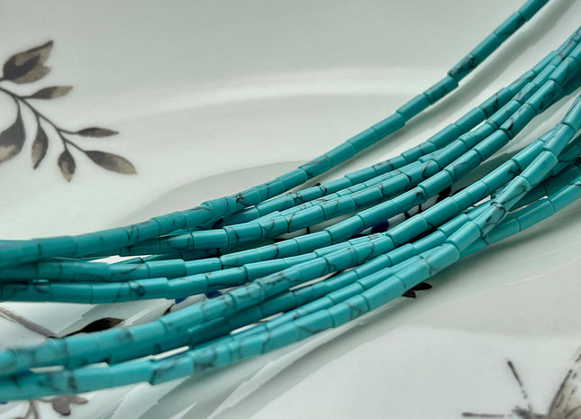 2x4 mm Tube Shape Howlite Gemstone Beads Genuine Turquoise Blue Color Howlite Gemstones Loose Spacer Beads 15.5 Inches Strand #3942