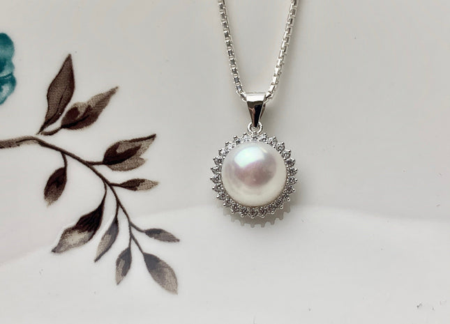 AAAA 10.5 mm Top Quality Natural White And Pink Freshwater Pearl Pendant W/925 Sterling Silver DIY Jewelry Bridal Pearl Necklace #10046-B