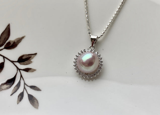 AAAA 10.5 mm Top Quality Natural White And Pink Freshwater Pearl Pendant W/925 Sterling Silver DIY Jewelry Bridal Pearl Necklace #10046-B