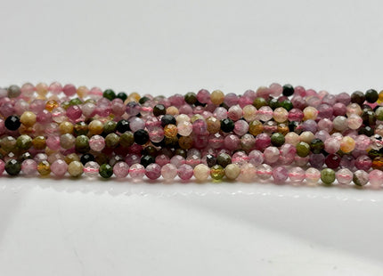 WHOLESALE 2mm 3mm Natural Color Tiny Tourmaline Gemstone Beads Multi Color Faceted Round Pink Green Tourmaline Beads 15.5 Inches #2063