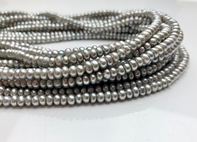 5 mm AAA Half Strand Large Hole Silver Gray Round Button Freshwater Pearls Hole Size 1.5 mm Genuine 49 Beads #1831