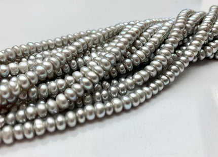 5 mm AAA Half Strand Large Hole Silver Gray Round Button Freshwater Pearls Hole Size 1.5 mm Genuine 49 Beads #1831