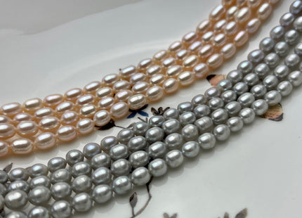 5x7 mm AA Freshwater Pearl Rice/Oval Silver Gray OR Natural Light Baby Pink Color Genuine Freshwater Pearl Beads #283