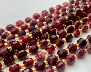 5x6mm 7x8mm Faceted Energy Prism Cut Garnet Gemstone Beads Genuine Double Terminated Points Red Garnet Beads 15.5 Inches 49 Pieces #3575