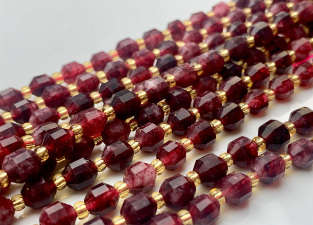 5x6mm 7x8mm Faceted Energy Prism Cut Garnet Gemstone Beads Genuine Double Terminated Points Red Garnet Beads 15.5 Inches 49 Pieces #3575