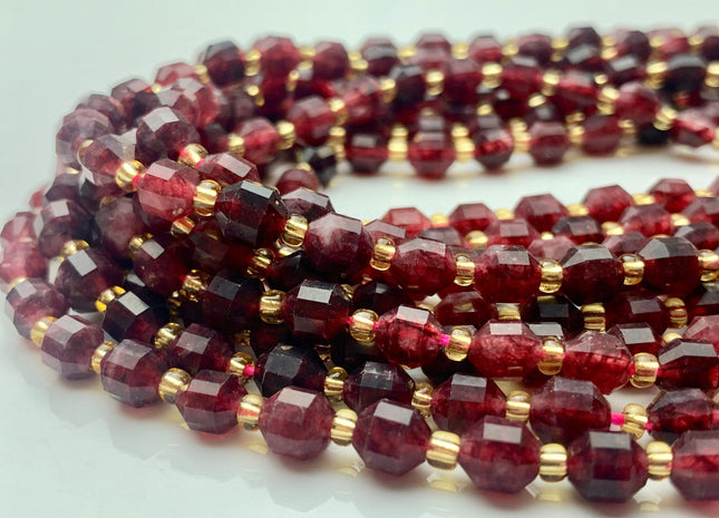 5x6mm 7x8mmFaceted Energy Prism Cut Garnet Gemstone Beads Genuine Double Terminated Points Red Garnet Beads 15.5 Inches 49 Pieces #3575