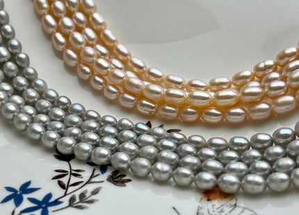 5x7 mm AA Freshwater Pearl Rice/Oval Silver Gray OR Natural Light Baby Pink Color Genuine Freshwater Pearl Beads #283