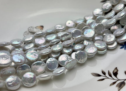 11-12 mm AAA Natural White Coin Freshwater Pearl Beads Genuine Cultured High Luster Quality Freshwater Coin Pearls #1512