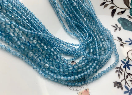 2mm 3mm 4mm AAA Micro Faceted Round Blue Topaz Gemstone Beads Genuine Natural Blue Topaz 15.5 Inches Strand #3812