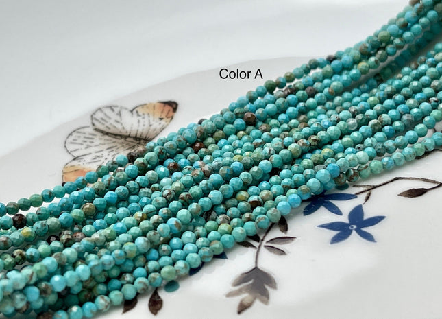 2mm AAA Faceted Round Tiny Turquoise Gemstone Beads Brown Green Tiny Gemstone Loose Beads 15.5 Inches Strand #4072