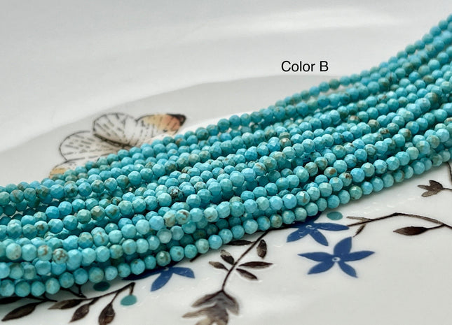 2mm AAA Faceted Round Tiny Turquoise Gemstone Beads Brown Green Tiny Turquoise Loose Beads 15.5 Inches Strand #4072