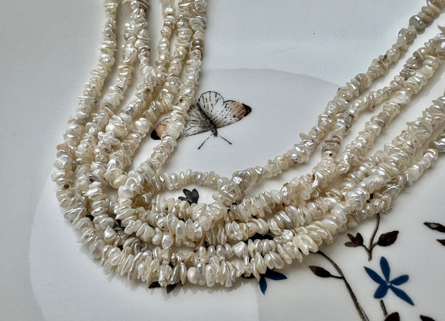 4-5 mm Very Rare Natural White Keshi Freshwater Pearl Beads Center Drilled Cornflakes Shape Keshi Chips Pearls Genuine Tiny Pearls #P2293