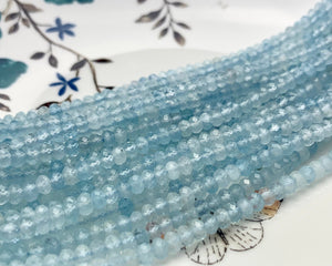 3x4 mm Natural Color Faceted Rondelle Aquamarine Gemstone Beads Natural Blue Micro Faceted Rondelle Aquamarine Gemstone Beads # 2448