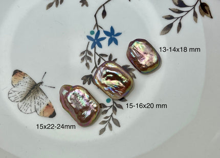 ONE Piece AAAA 15x23 mm Natural Mauve Pink Super High Luster Half Drilled Rectangle Coin Pearl For Earring Pendant Iridescent Color #P1211