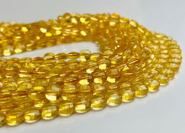6 mm Micro Faceted Diamond Cut Citrine Flat Coin Disc Shape Gemstone Beads Genuine Natural Gold Citrine 15 Inches Strand #3216