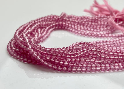 3-3.5 mm AAA Micro Faceted Round Pink Topaz Gemstone Beads Genuine Natural Gummy Pink Topaz 13 Inches Strand #4110
