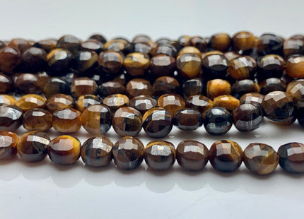 6 mm Micro Faceted Diamond Cut Brown Color Tiger Eye Gemstones Flat Coin Disc Shape Gemstone Beads Genuine Tiger Eye 15 Inches Strand #2836