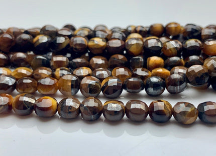 6 mm Micro Faceted Diamond Cut Brown Color Tiger Eye Gemstones Flat Coin Disc Shape Gemstone Beads Genuine Tiger Eye 15 Inches Strand #2836