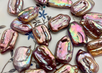 ONE Piece AAAA 15x23 mm Natural Mauve Pink Super High Luster Half Drilled Rectangle Coin Pearl For Earring Pendant Iridescent Color #P1211