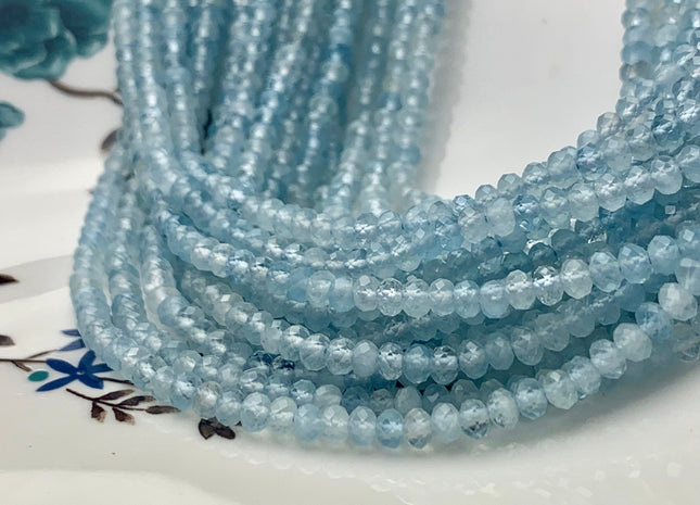 3x4 mm Natural Color Faceted Rondelle Aquamarine Gemstone Beads Natural Blue Micro Faceted Rondelle Aquamarine Gemstone Beads # 2448